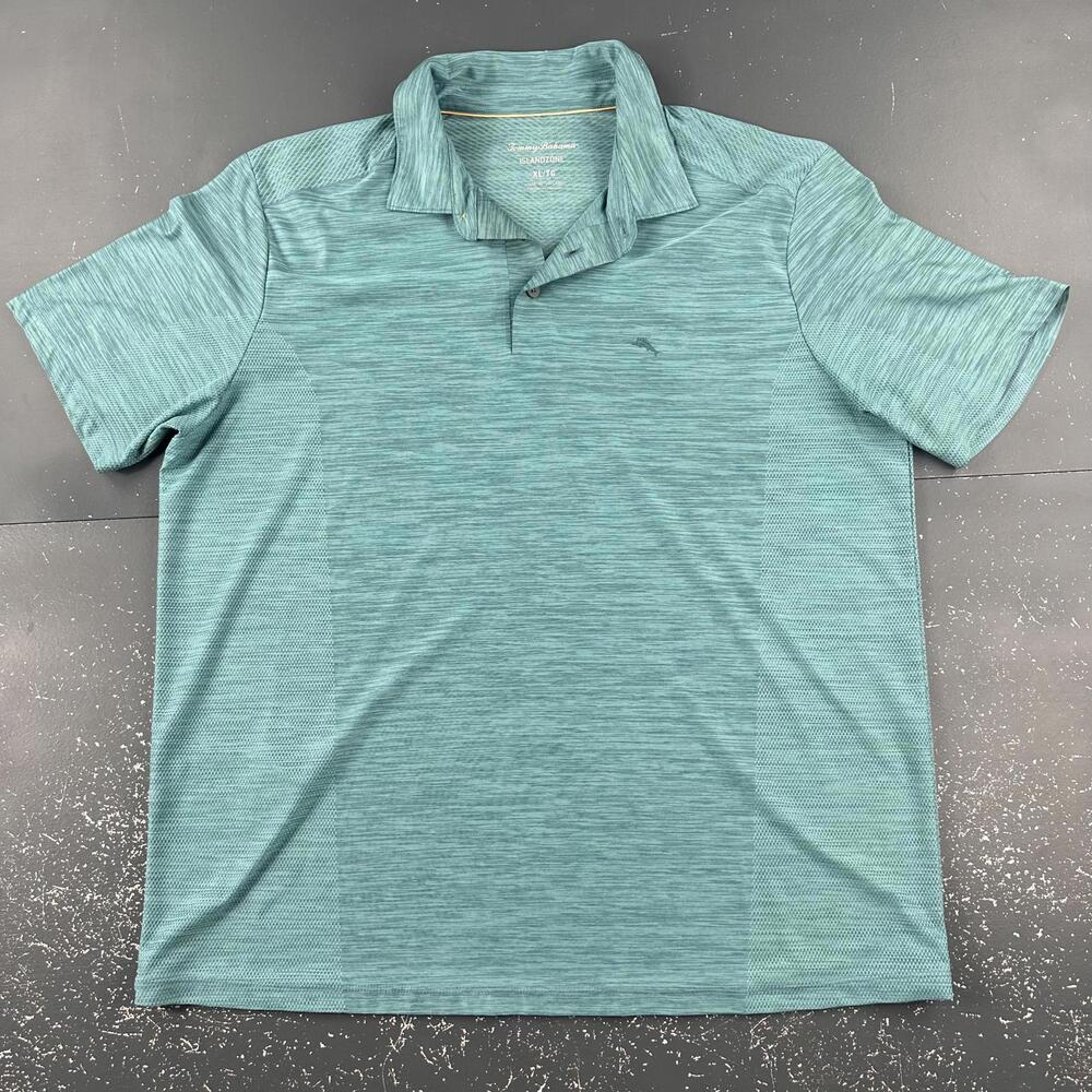 Tommy Bahama Island Zone Polo Shirt Men XL Teal Mint Green Performance Dress EUC